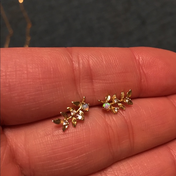 Dainty Anthropologie Gold Opal and Gem Earrings - Picture 3 of 4